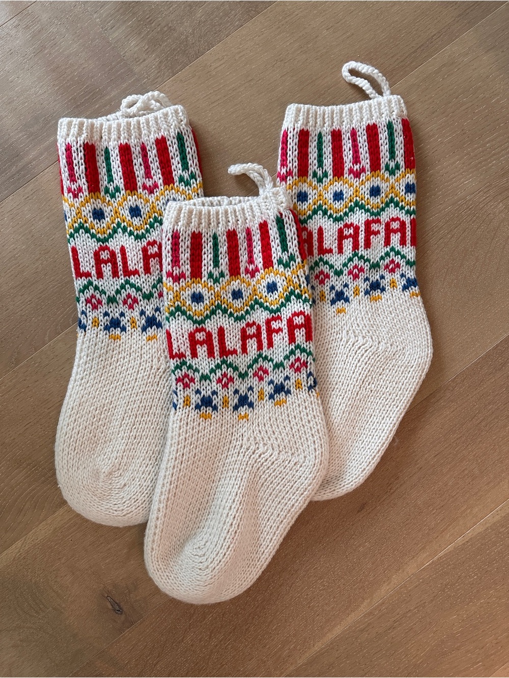 Oui by Indigo Christmas Stockings Set of 3 Knit Fa La La Holiday